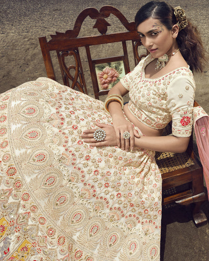 Off White Georgette Wedding Lehenga Choli Set