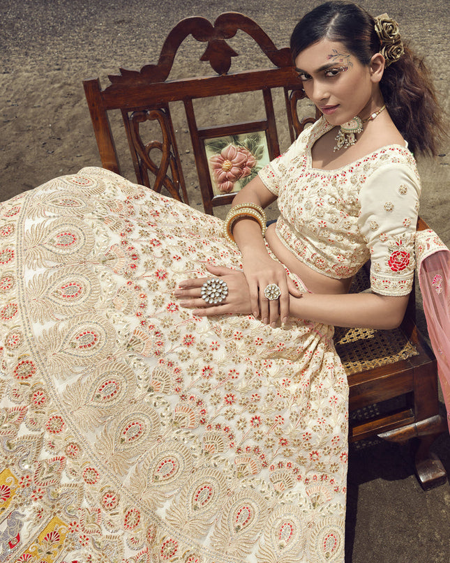 Off White Georgette Wedding Lehenga Choli Set
