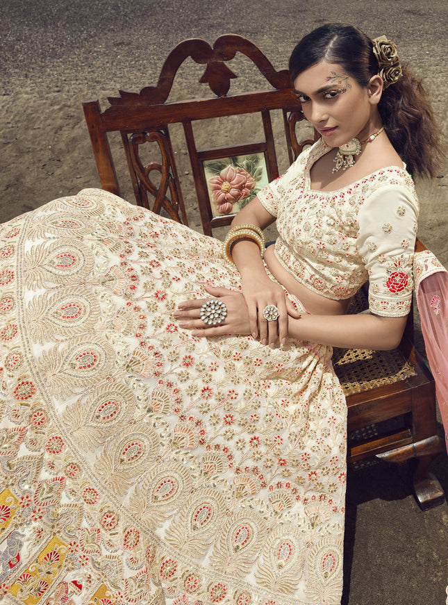 Off White Georgette Wedding Lehenga Choli Set