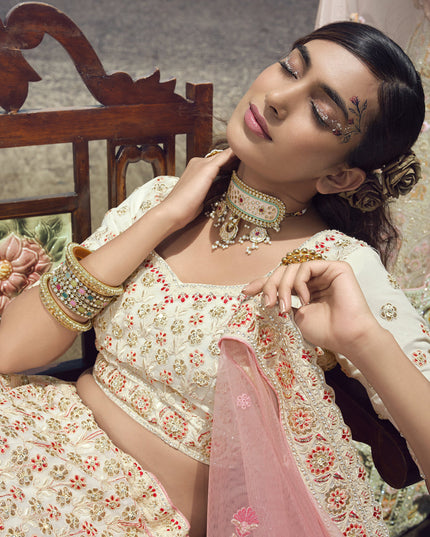 Off White Georgette Wedding Lehenga Choli Set