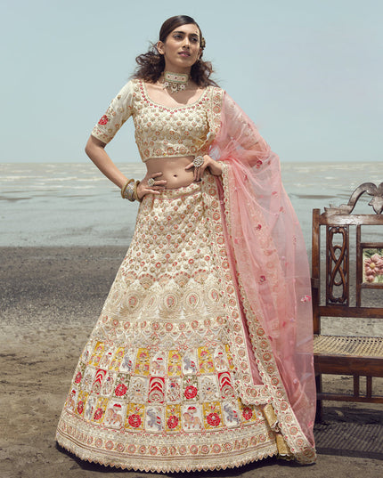 Off White Georgette Wedding Lehenga Choli Set