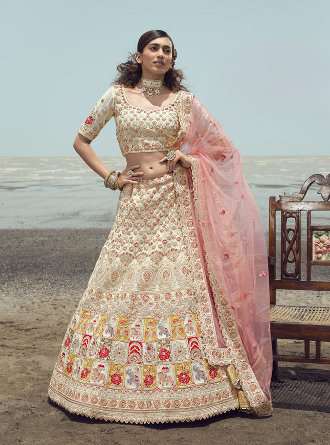 Off White Georgette Wedding Lehenga Choli Set