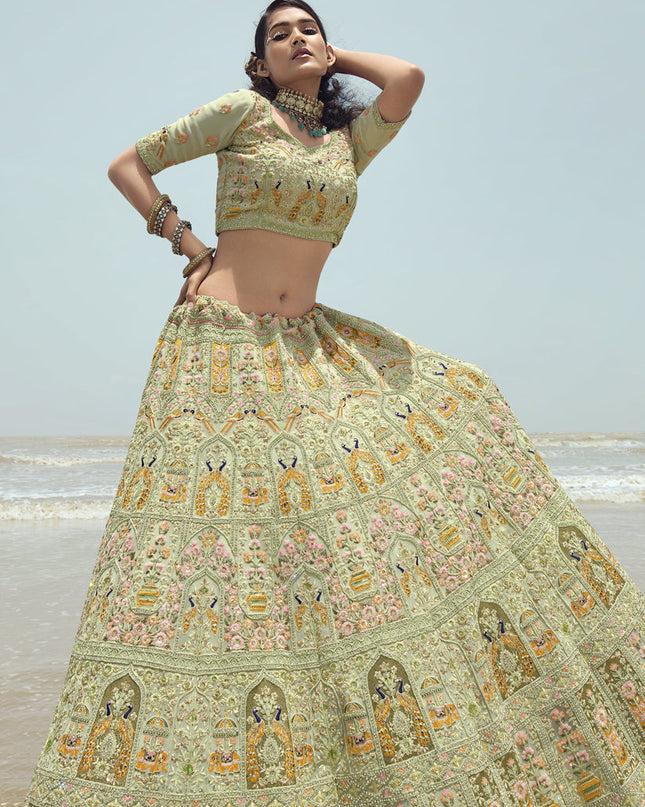 Pistachio Green Georgette Wedding Lehenga Choli Set