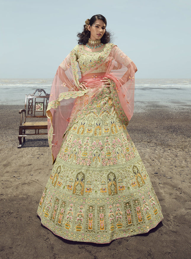 Pistachio Green Georgette Wedding Lehenga Choli Set