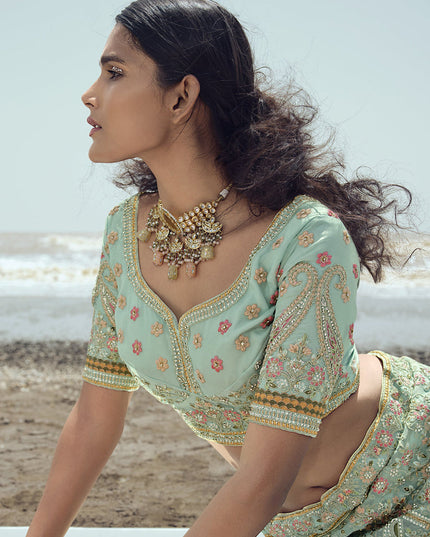 Ice Mint Organza Wedding Lehenga Choli Set