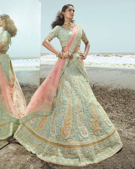 Ice Mint Organza Wedding Lehenga Choli Set
