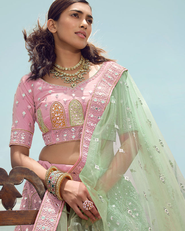 Pink Georgette Wedding Lehenga Choli Set