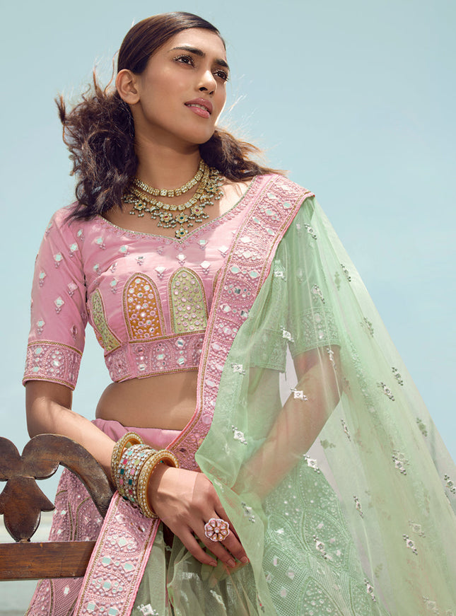 Pink Georgette Wedding Lehenga Choli Set