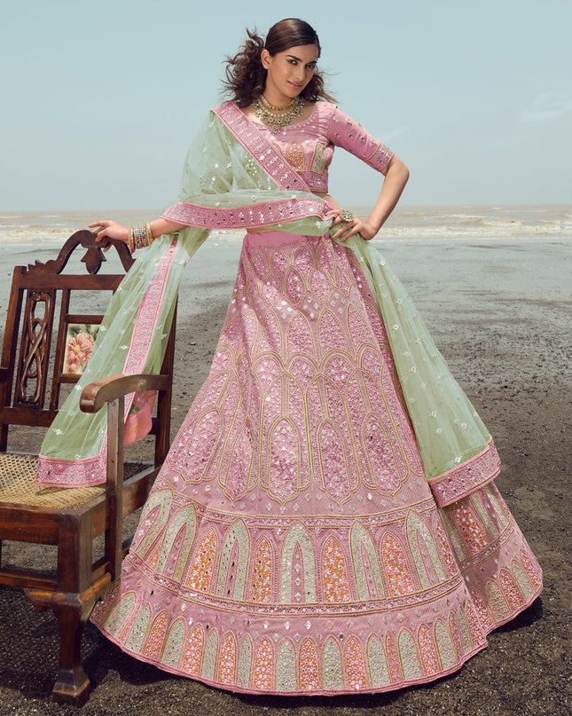 Pink Georgette Wedding Lehenga Choli Set