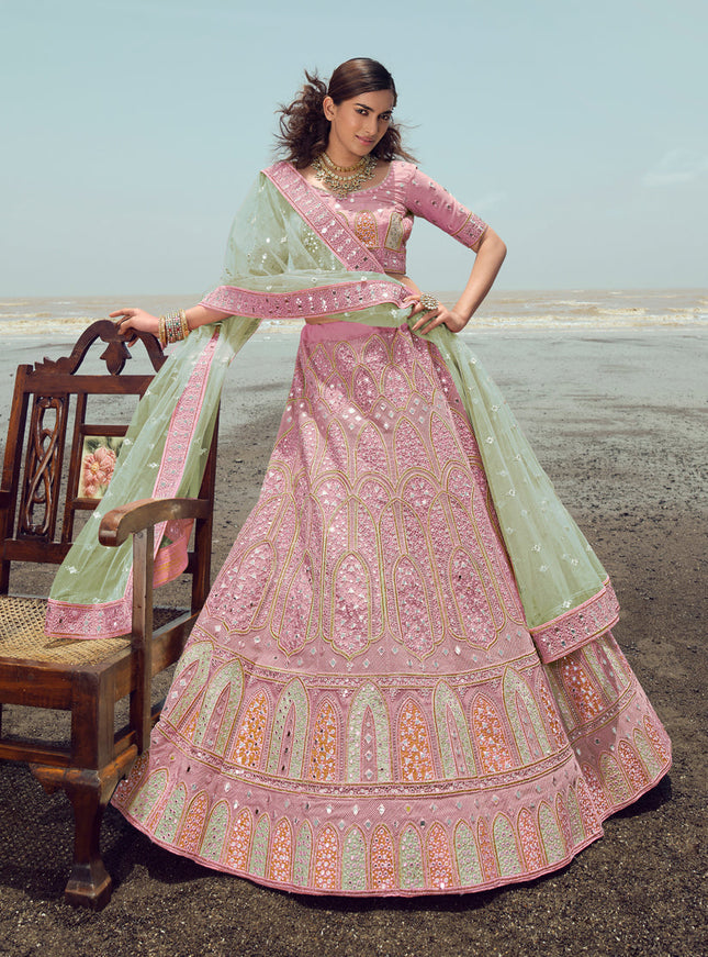 Pink Georgette Wedding Lehenga Choli Set