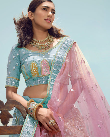 Blue Georgette Wedding Lehenga Choli Set