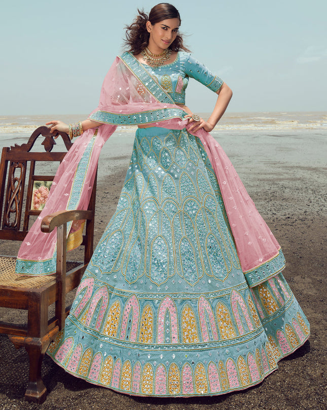 Blue Georgette Wedding Lehenga Choli Set