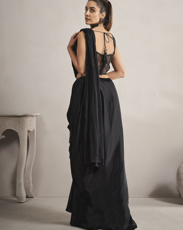 Black Pure Chinnon Ready to Wear Saree