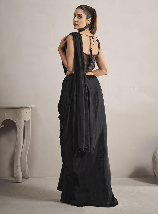 Black Pure Chinnon Ready to Wear Saree