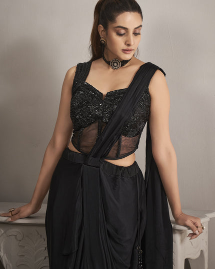 Black Pure Chinnon Ready to Wear Saree