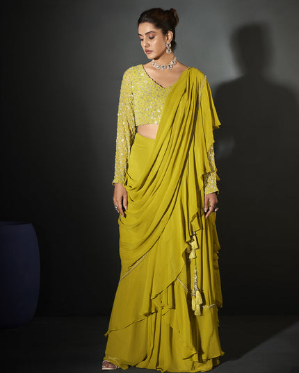 Parrot Green Georgette Designer Ready to Wear Saree