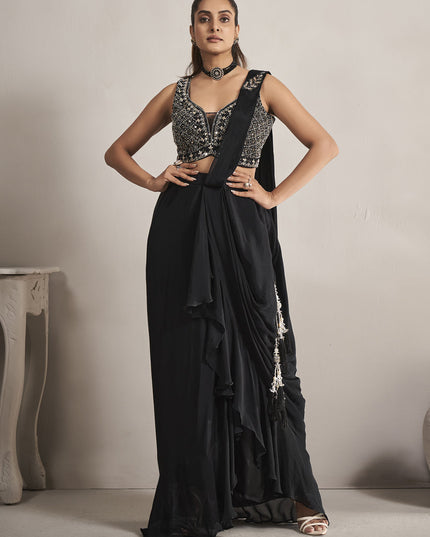 Black Georgette Designer Ready to Wear Saree