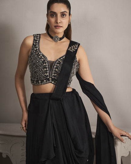 Black Georgette Designer Ready to Wear Saree