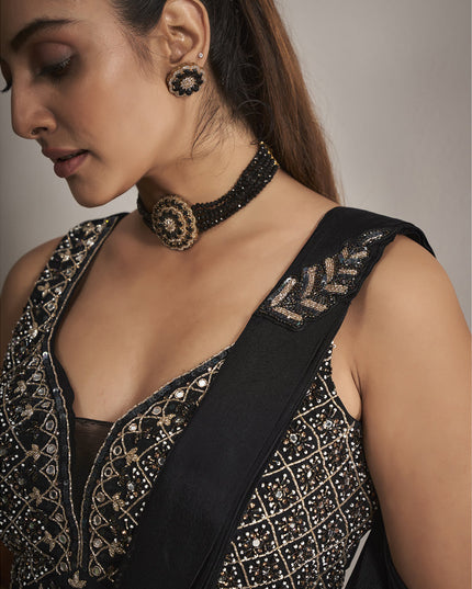 Black Georgette Designer Ready to Wear Saree