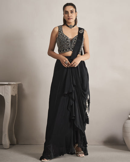 Black Georgette Designer Ready to Wear Saree