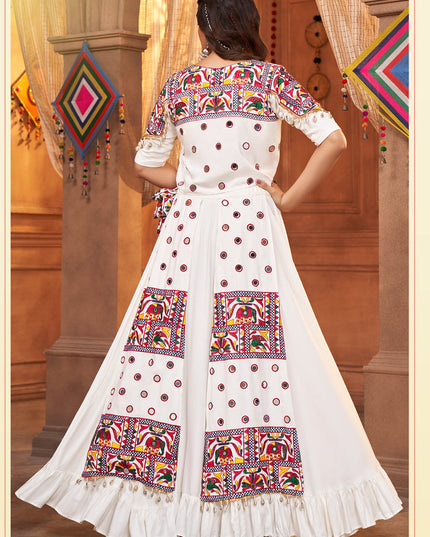 Navratri Special White Viscose Rayon Chaniya Choli with Koti