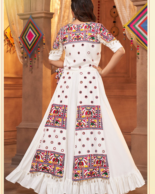 Navratri Special White Viscose Rayon Chaniya Choli with Koti