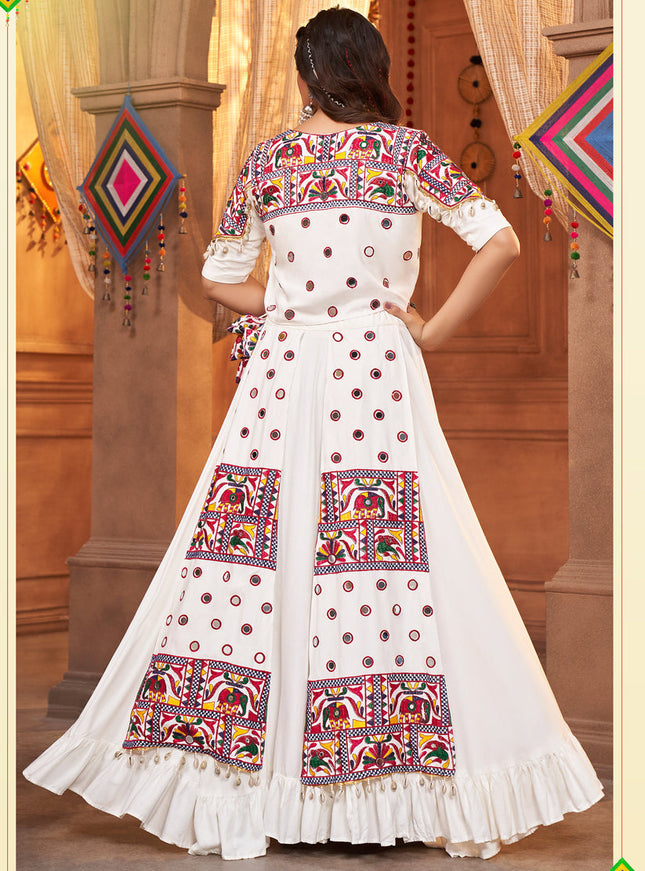 Navratri Special White Viscose Rayon Chaniya Choli with Koti