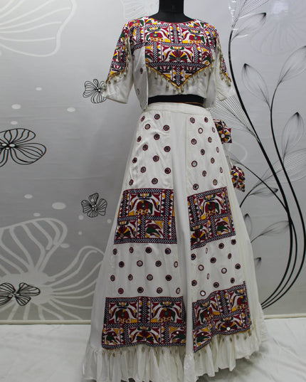 Navratri Special White Viscose Rayon Chaniya Choli with Koti