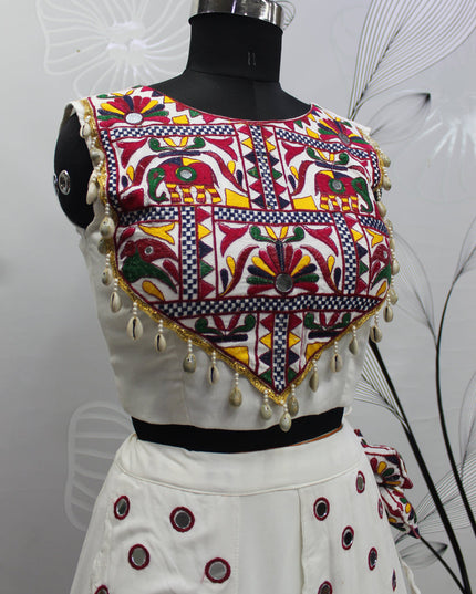 Navratri Special White Viscose Rayon Chaniya Choli with Koti