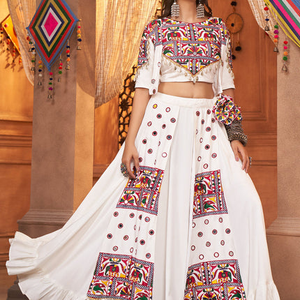 Navratri Special White Viscose Rayon Chaniya Choli with Koti