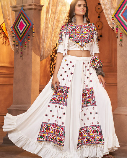 Navratri Special White Viscose Rayon Chaniya Choli with Koti