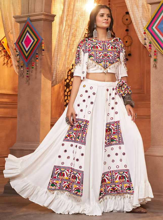Navratri Special White Viscose Rayon Chaniya Choli with Koti