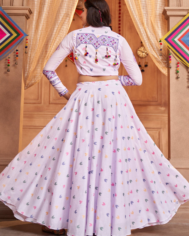 Navratri Special Lavender Cotton Chaniya Choli with Koti