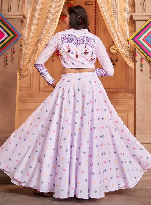 Navratri Special Lavender Cotton Chaniya Choli with Koti