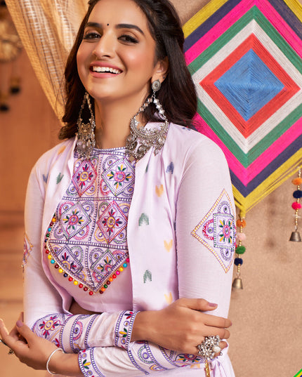 Navratri Special Lavender Cotton Chaniya Choli with Koti