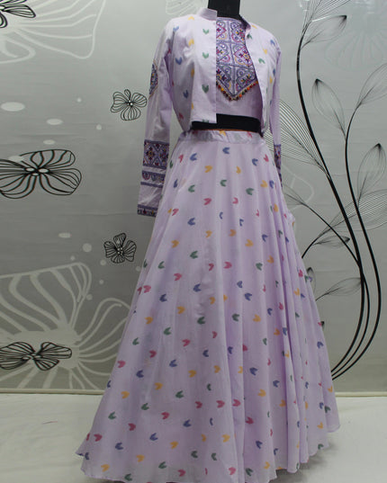 Navratri Special Lavender Cotton Chaniya Choli with Koti