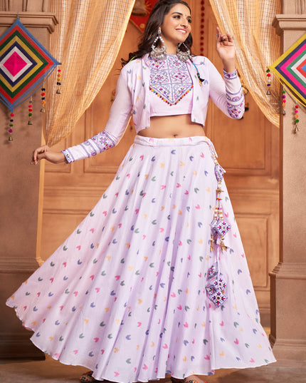 Navratri Special Lavender Cotton Chaniya Choli with Koti
