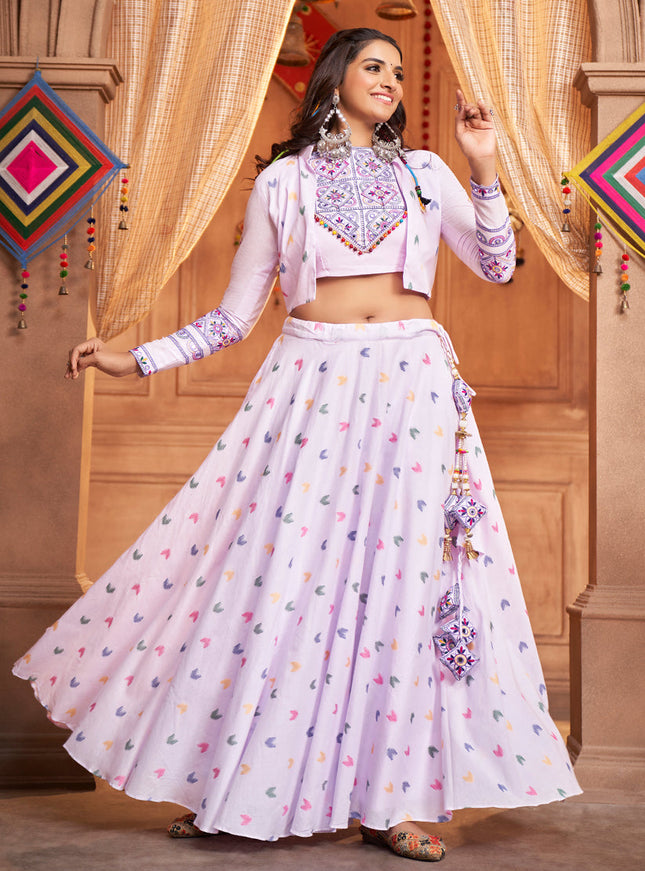 Navratri Special Lavender Cotton Chaniya Choli with Koti