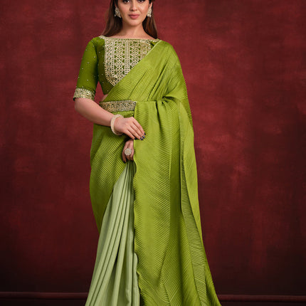 Parrot Green Heavy Designer Saree