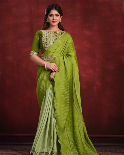 Parrot Green Heavy Designer Saree