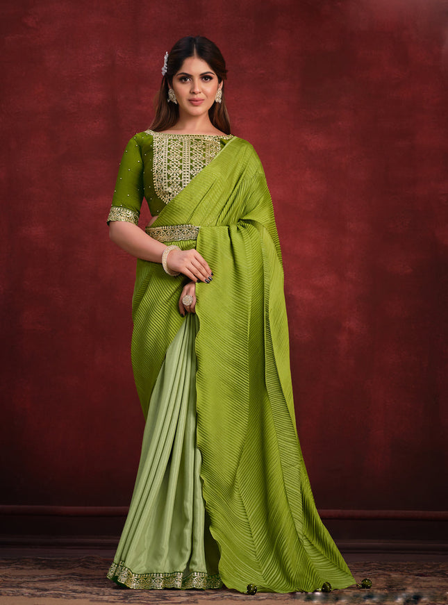 Parrot Green Heavy Designer Saree