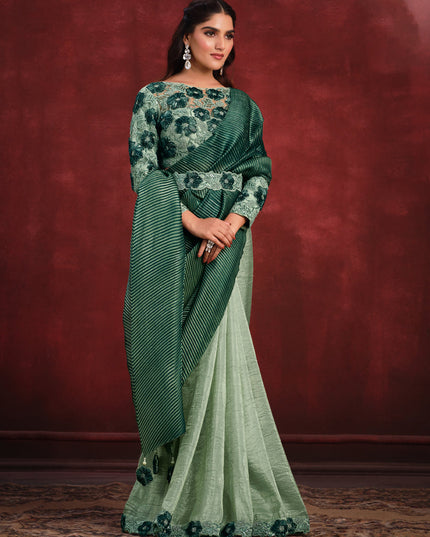 Pastel Green and Bottle Green Heavy Designer Saree