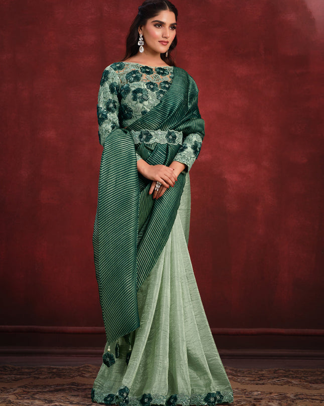 Pastel Green and Bottle Green Heavy Designer Saree