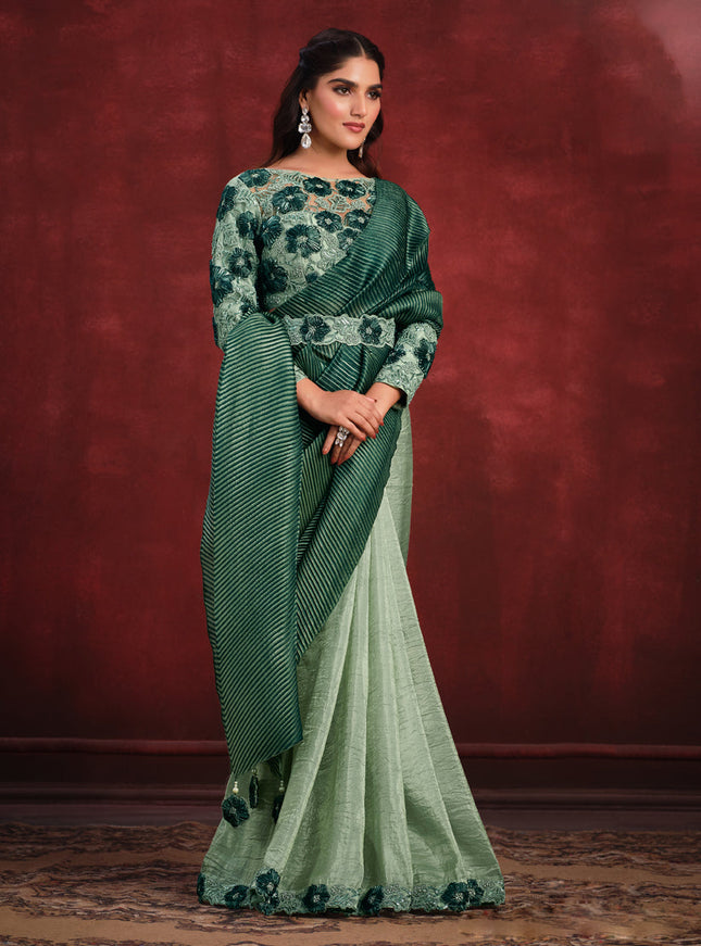 Pastel Green and Bottle Green Heavy Designer Saree