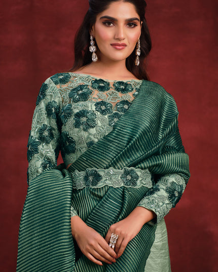Pastel Green and Bottle Green Heavy Designer Saree