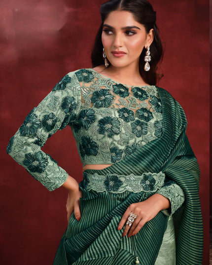 Pastel Green and Bottle Green Heavy Designer Saree