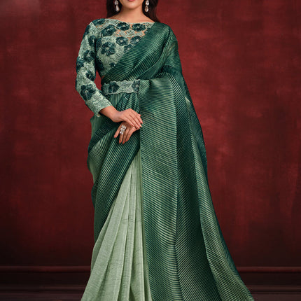 Pastel Green and Bottle Green Heavy Designer Saree