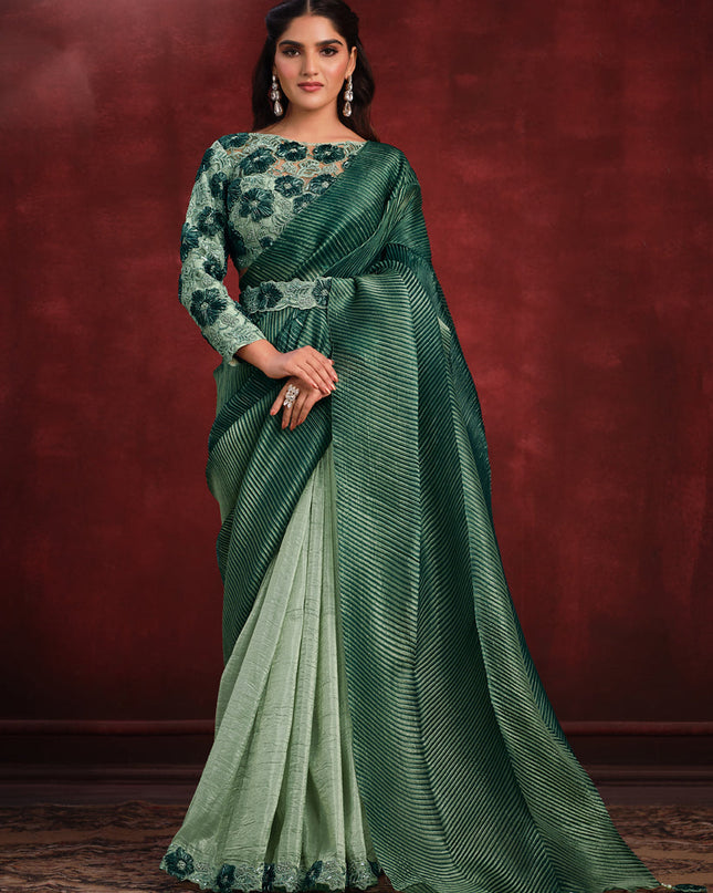 Pastel Green and Bottle Green Heavy Designer Saree