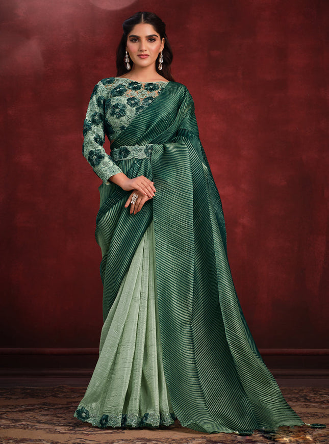 Pastel Green and Bottle Green Heavy Designer Saree