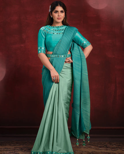 Mint and Rama Green Heavy Designer Saree